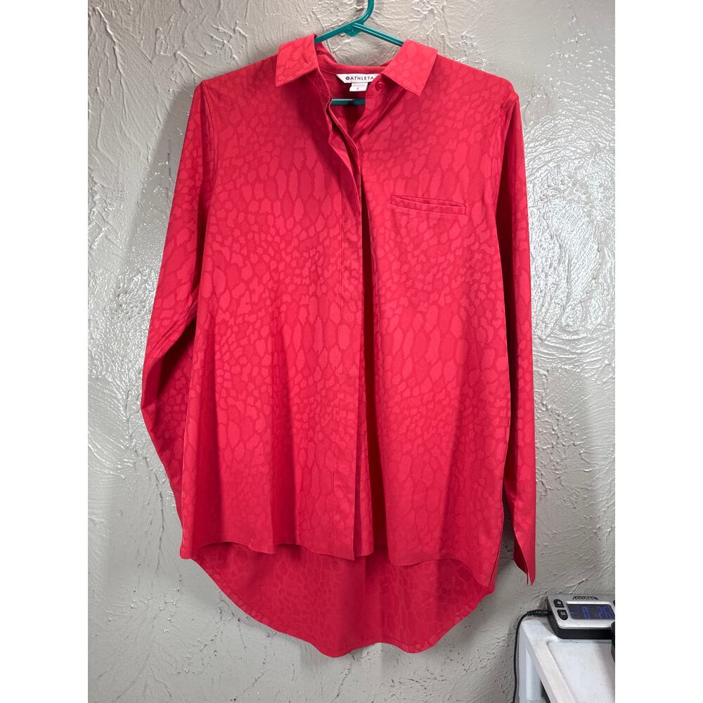Athleta‎ Womens Red Long Sleeve Button Up Urbanite Textured Top Size Small